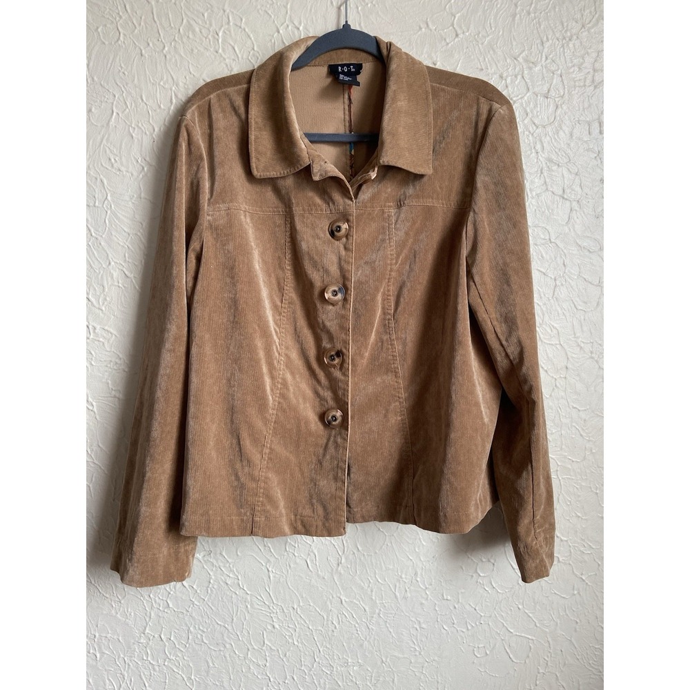 Vintage R.Q.T XL Tan Corduroy Fall Blazer Buttons Brown Collared Light Jacket